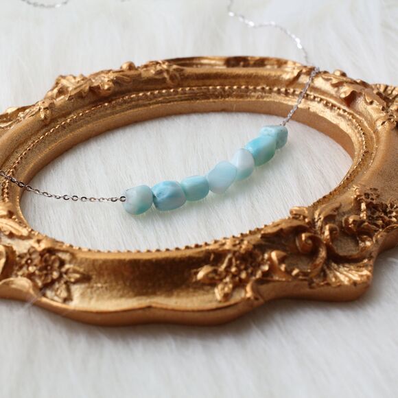 LARIMAR NECKLACE, CURB Chain Necklace, Larimar Gemstones, 925 Sterling Silver - Picture 3 of 4